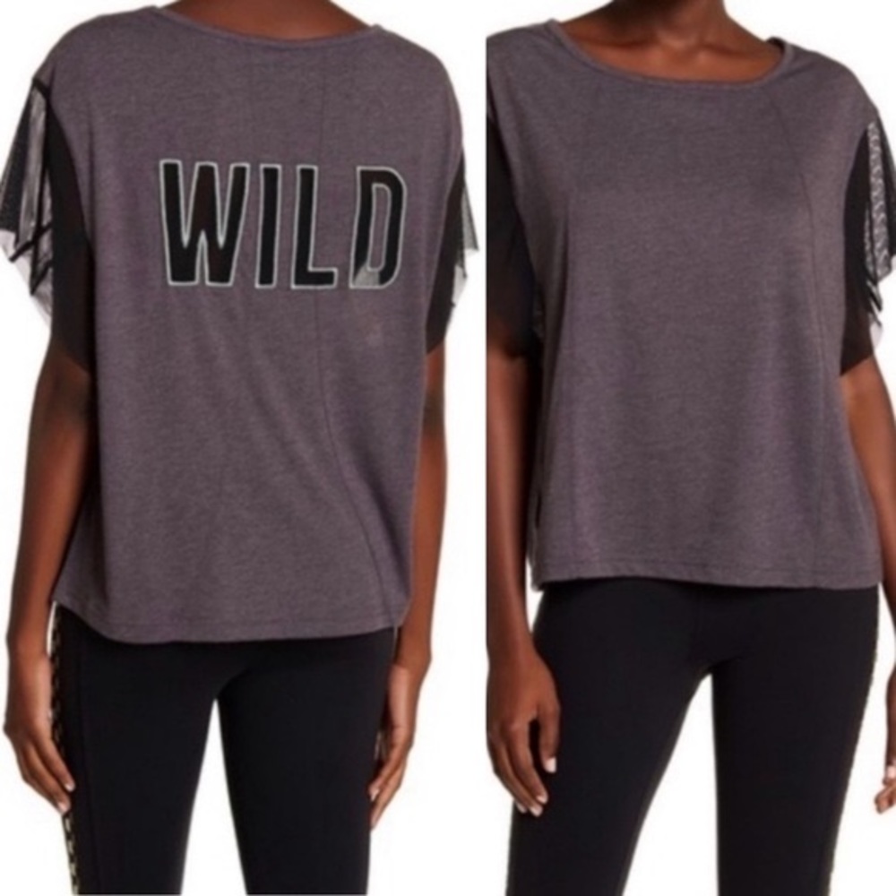 Free People “WILD” Black Mesh Gray Graphic Top